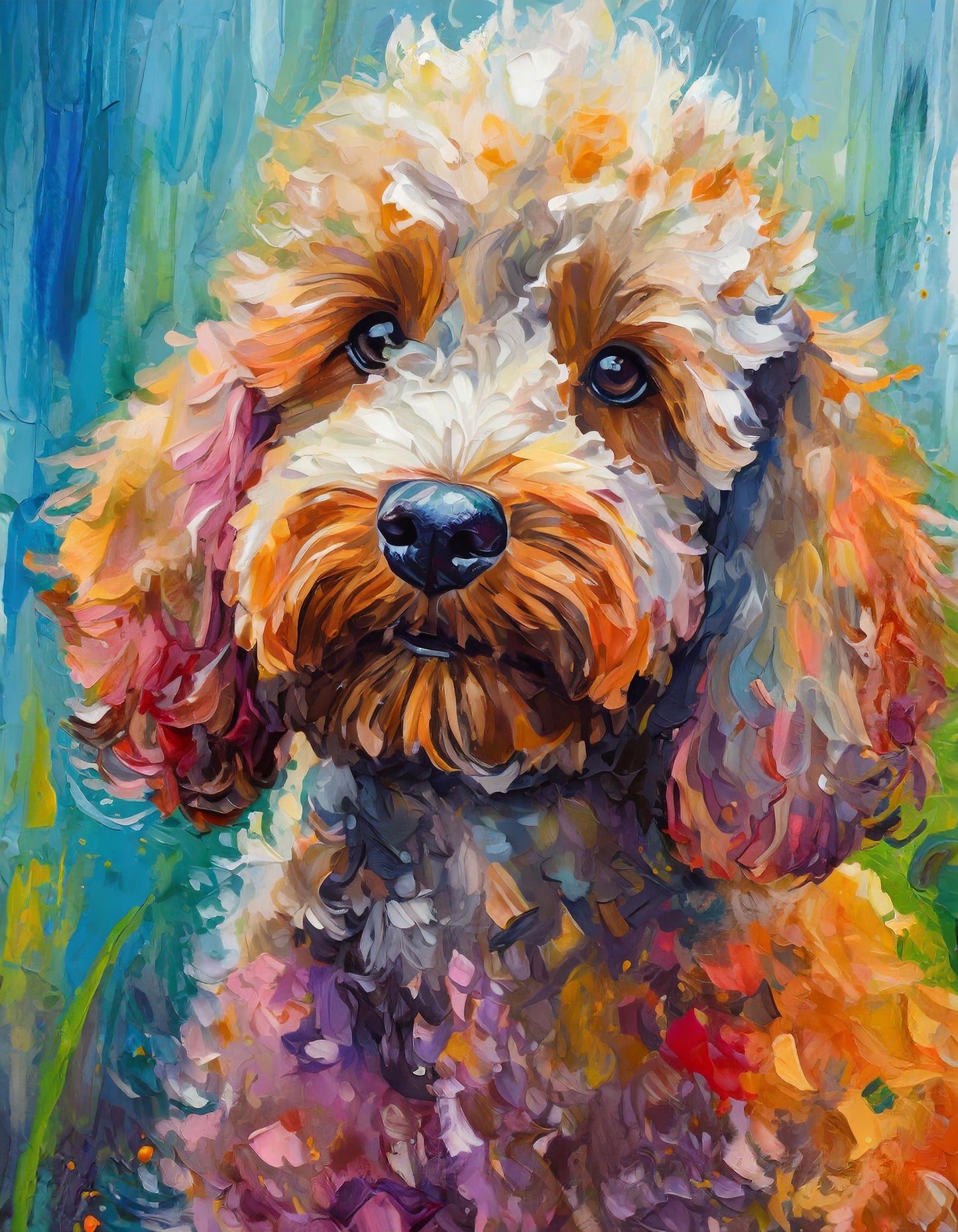 Framed Colourful Dog Print Light Wood & White Frame by Eiledon