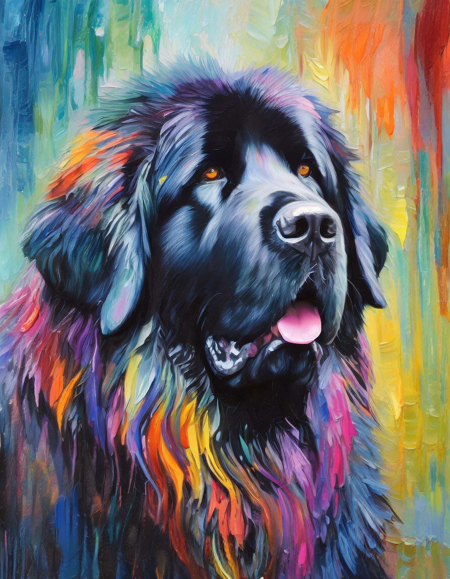 Framed Colourful Dog Print Light Wood & White Frame by Eiledon