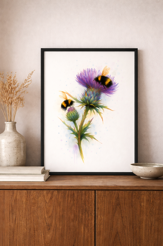 Thistle & Bumblebees – Art Print