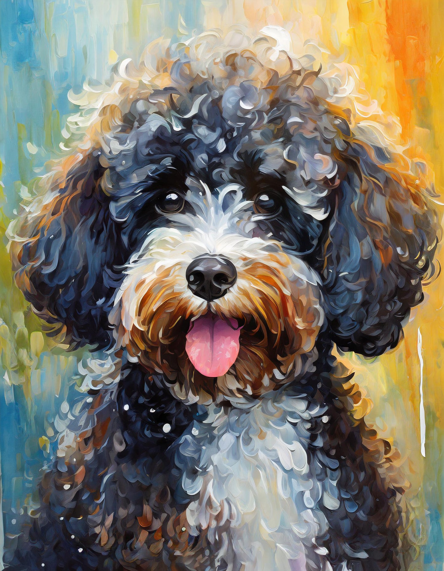 Framed Colourful Dog Print Light Wood & White Frame by Eiledon