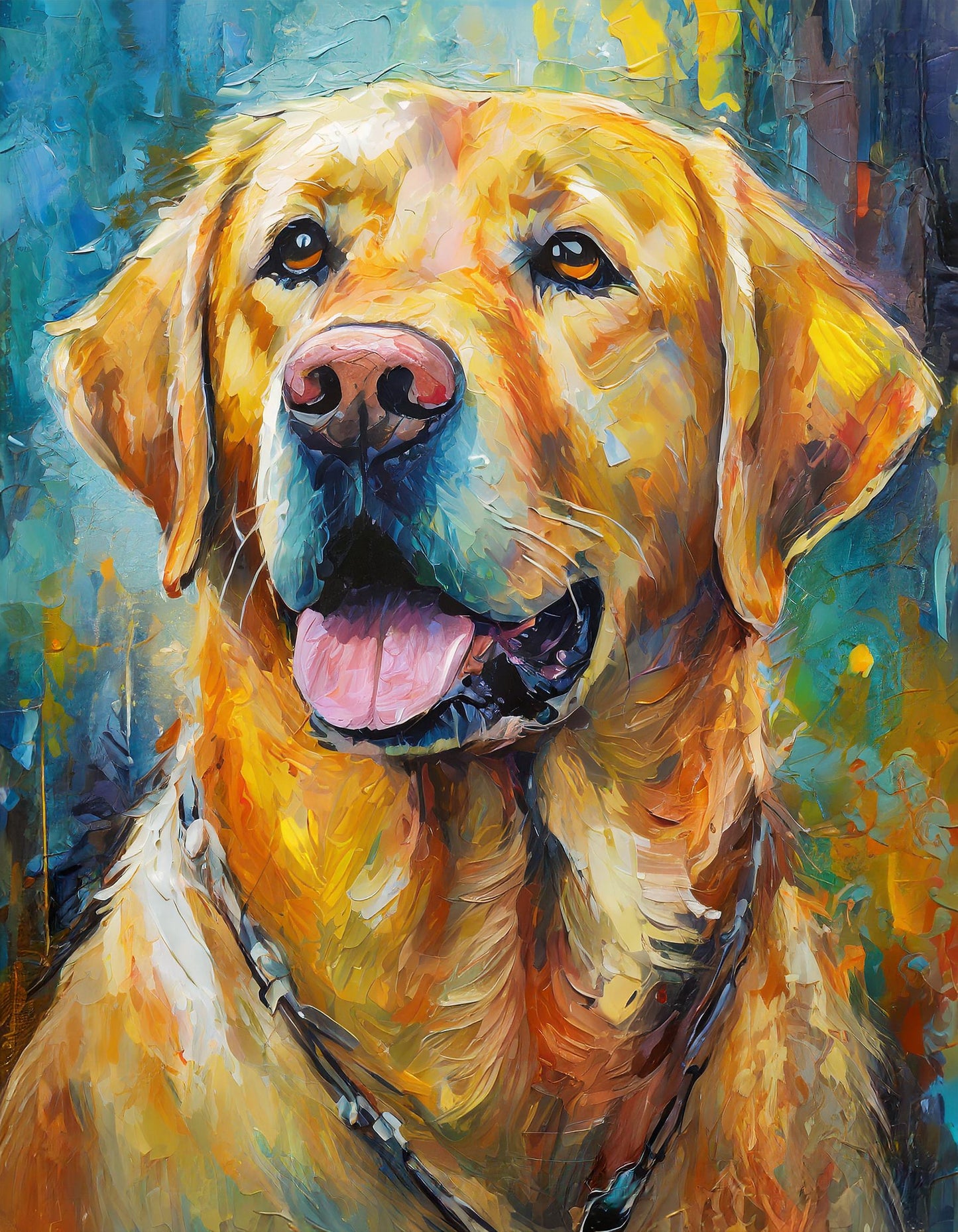 Framed Colourful Dog Print Light Wood & White Frame by Eiledon
