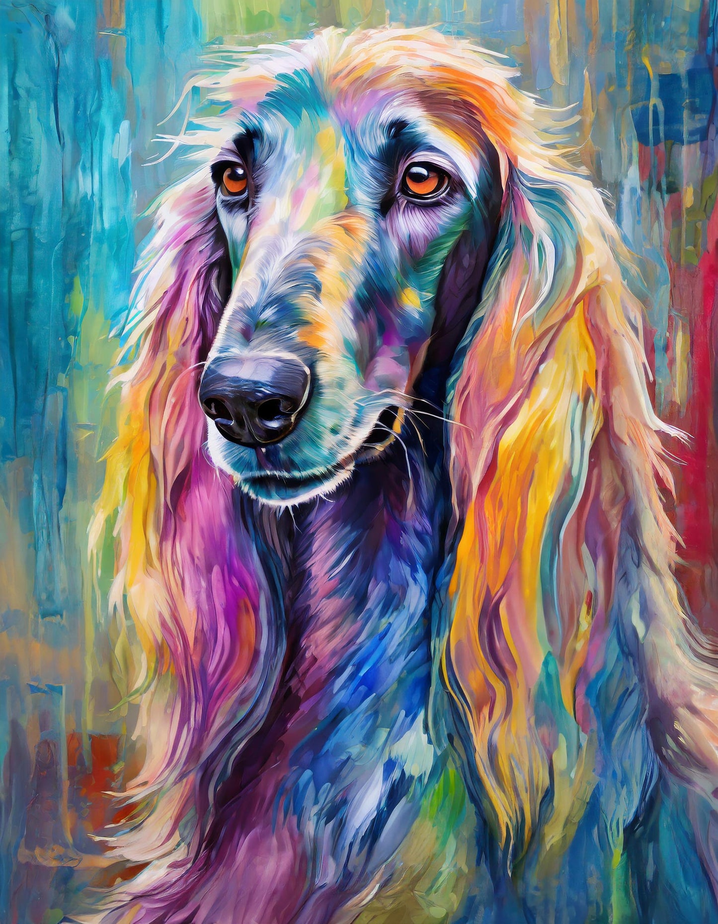 Framed Colourful Dog Print Light Wood & White Frame by Eiledon