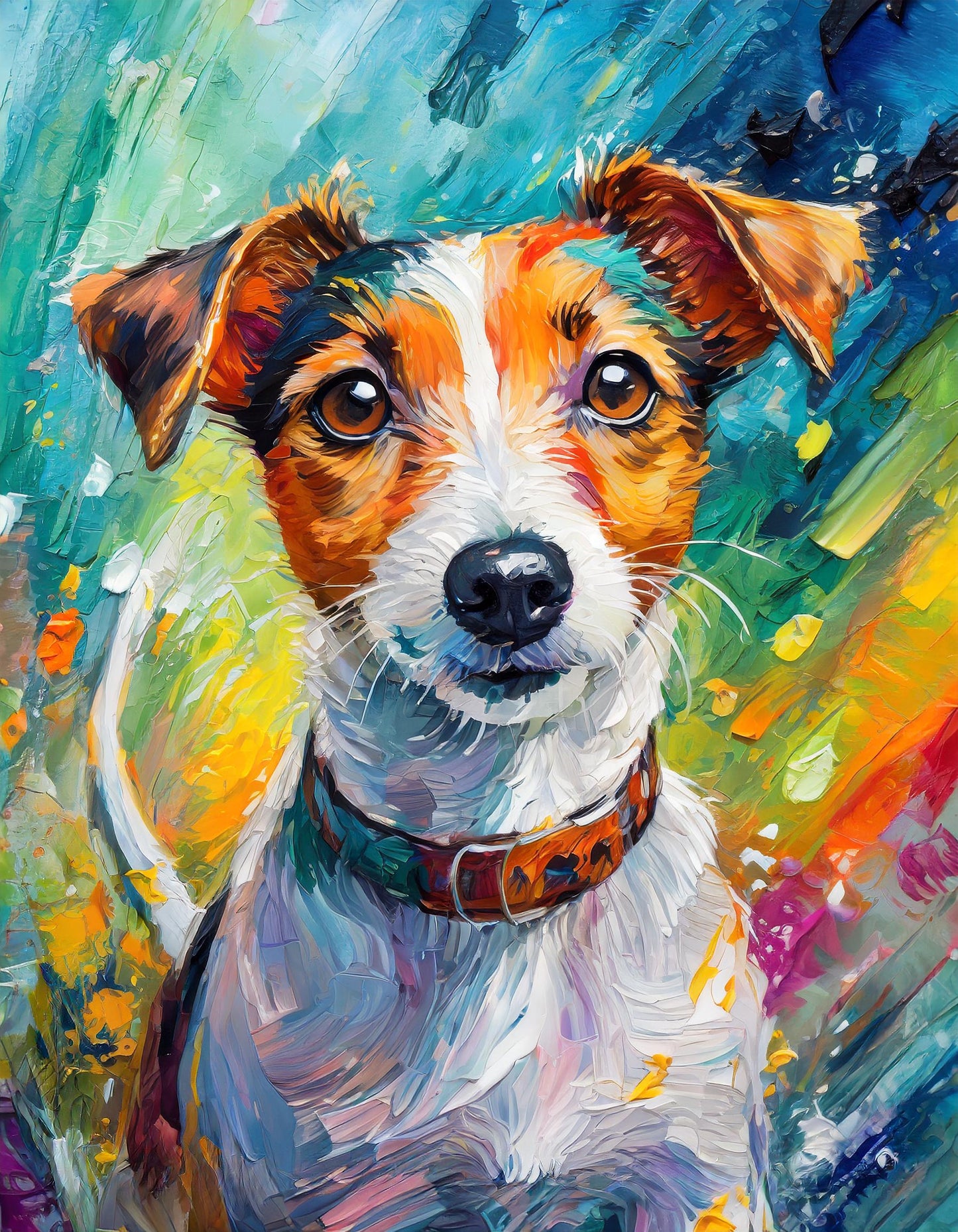 Framed Colourful Dog Print Light Wood & White Frame by Eiledon