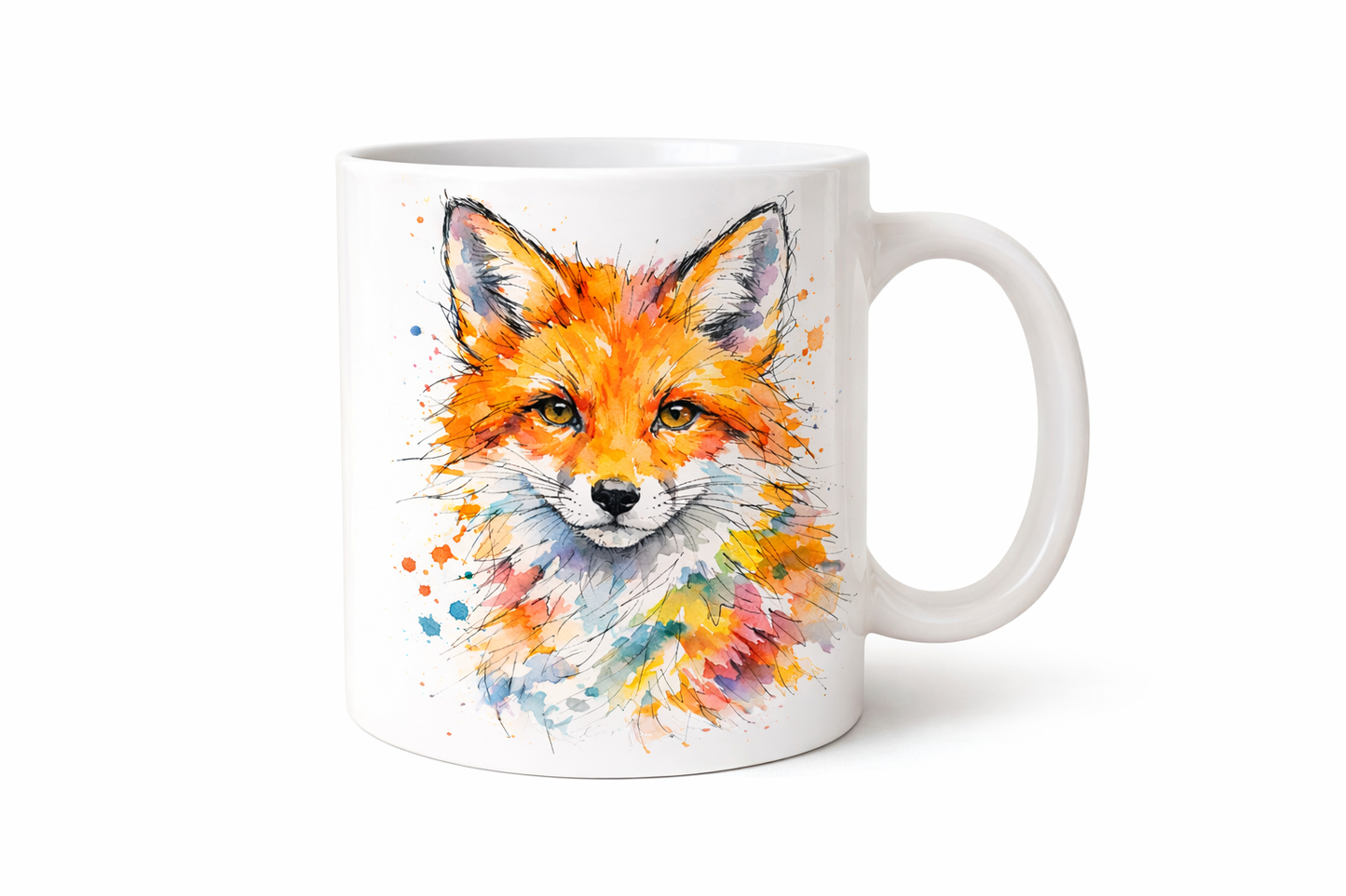 Ink & Wild Fox Mug – Colourful Watercolour Fox | 11oz Ceramic Mug