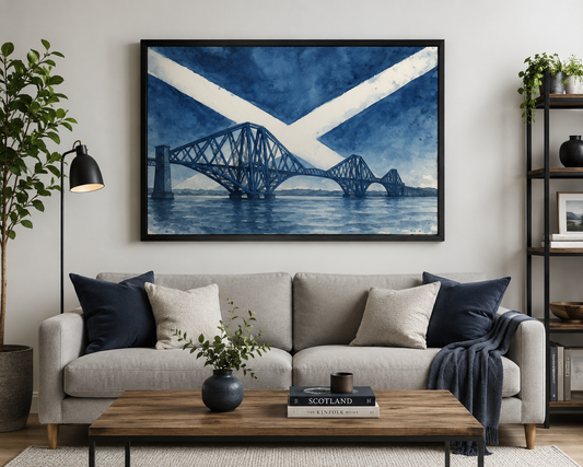 Under A Saltire Sky – Forth Bridge | Scottish Watercolour Art Print & Framed Wall Art