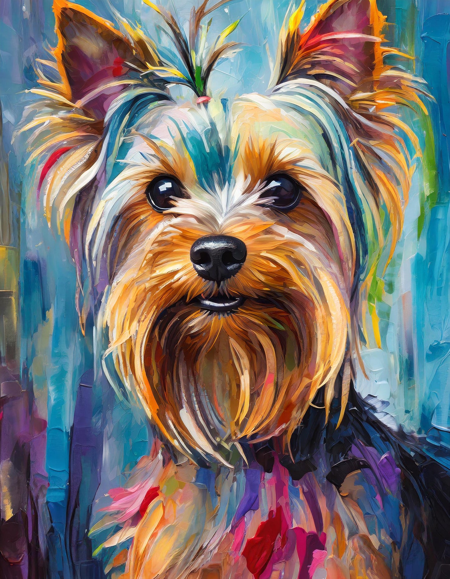 Framed Colourful Dog Print Light Wood & White Frame by Eiledon