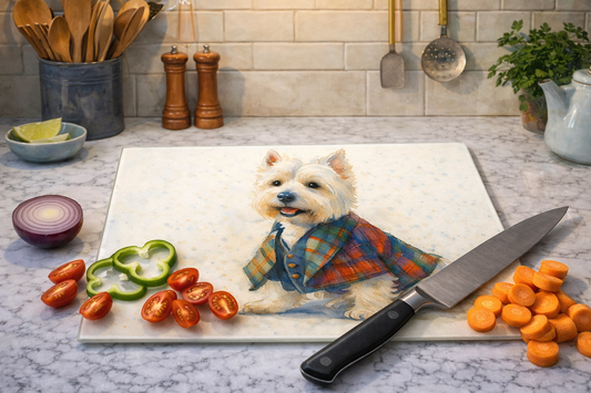 West Highland Terrier Glass Chopping Board – Scottish Tartan Design