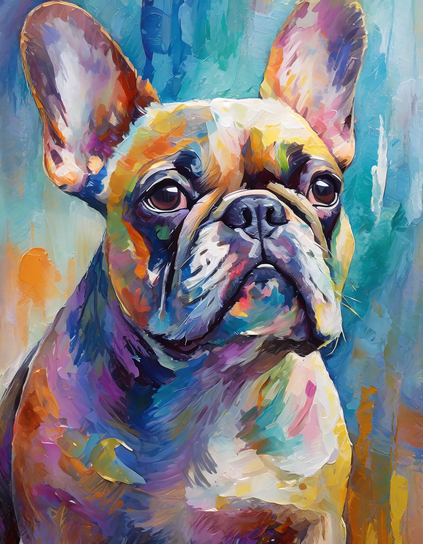 Framed Colourful Dog Print Light Wood & White Frame by Eiledon
