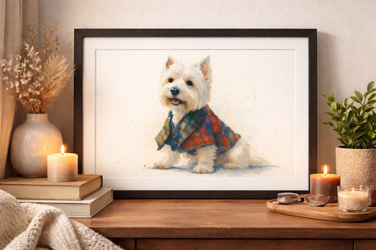 West Highland Terrier in Tartan – Art Print