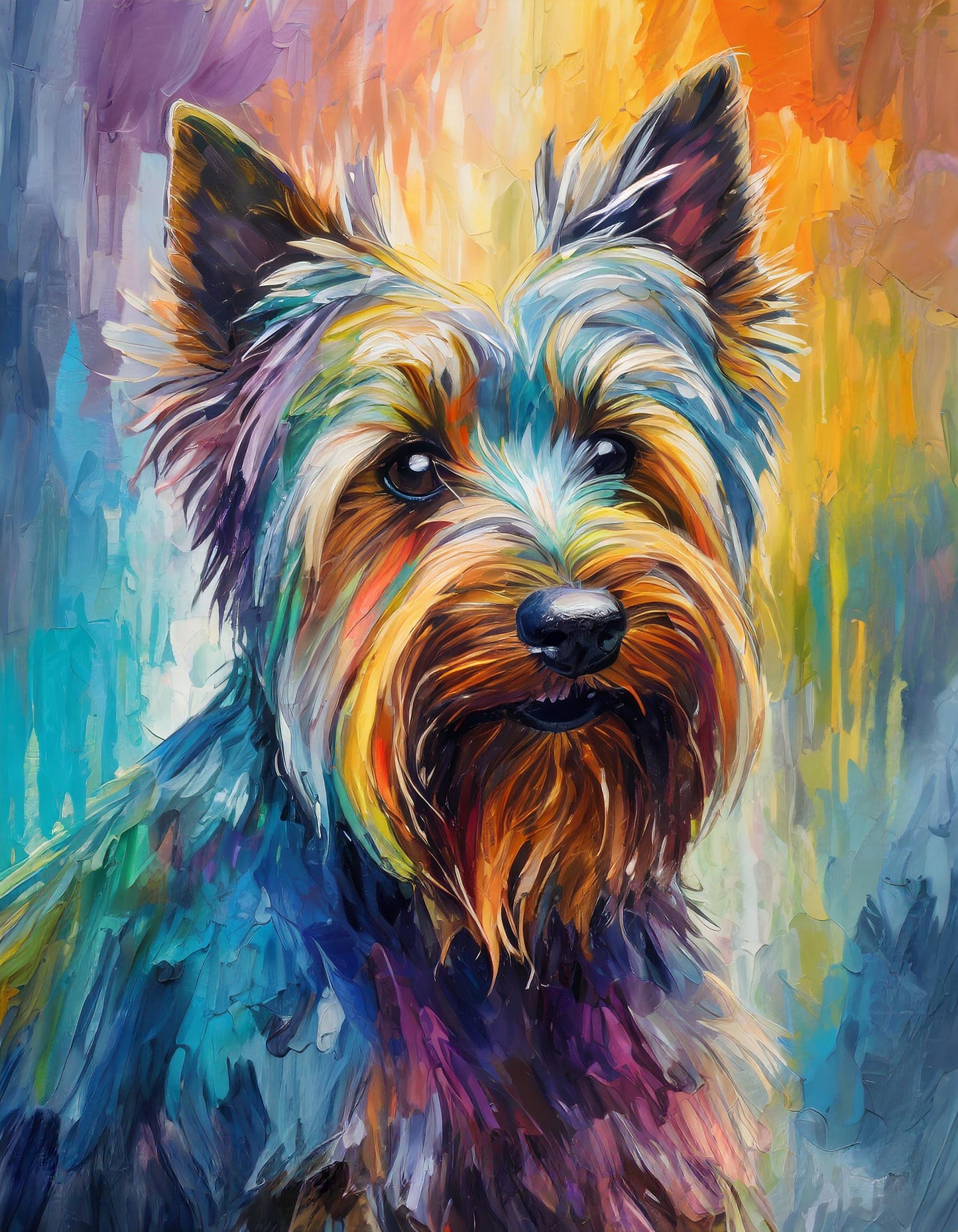 Framed Colourful Dog Print Light Wood & White Frame by Eiledon