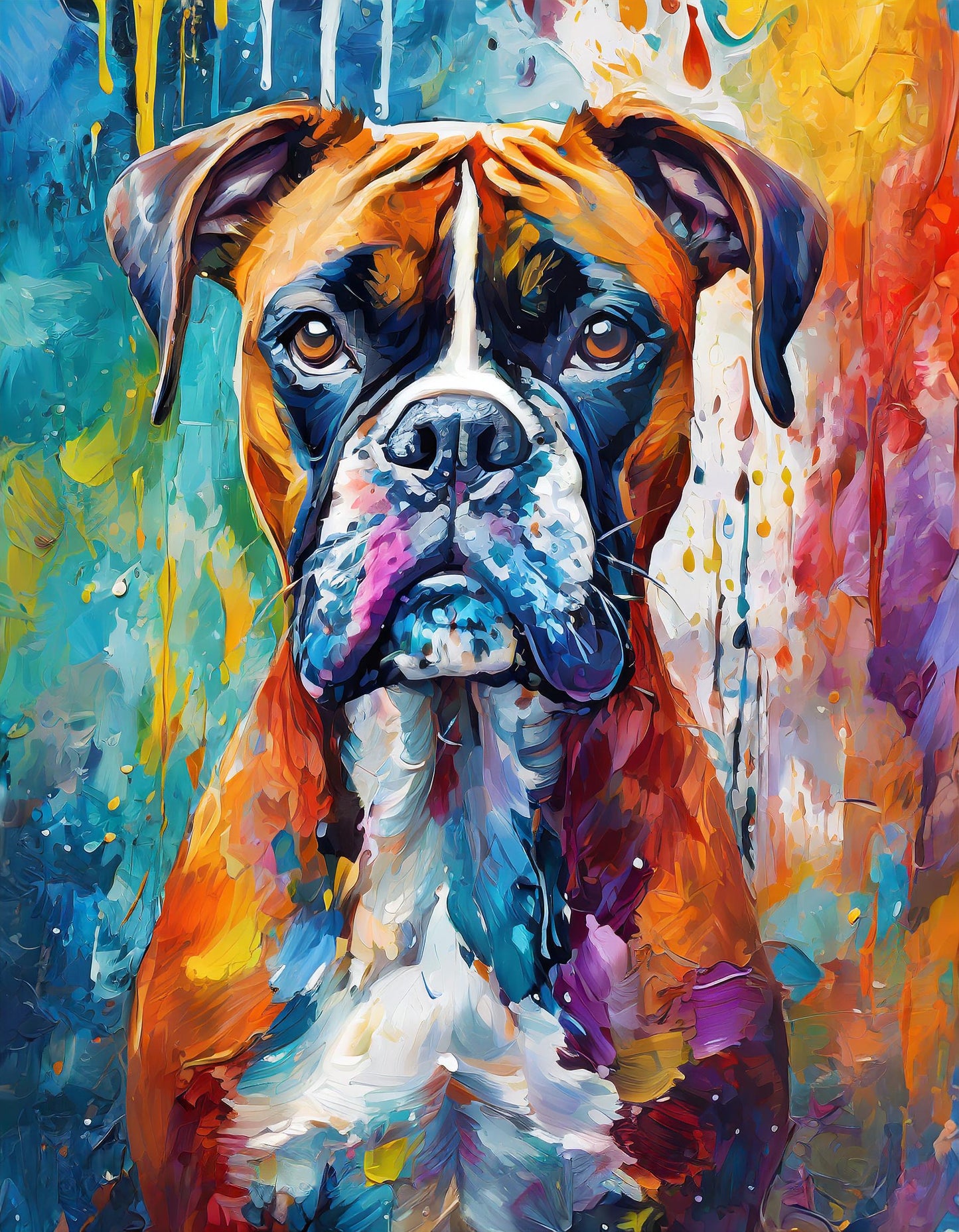 Framed Colourful Dog Print Light Wood & White Frame by Eiledon