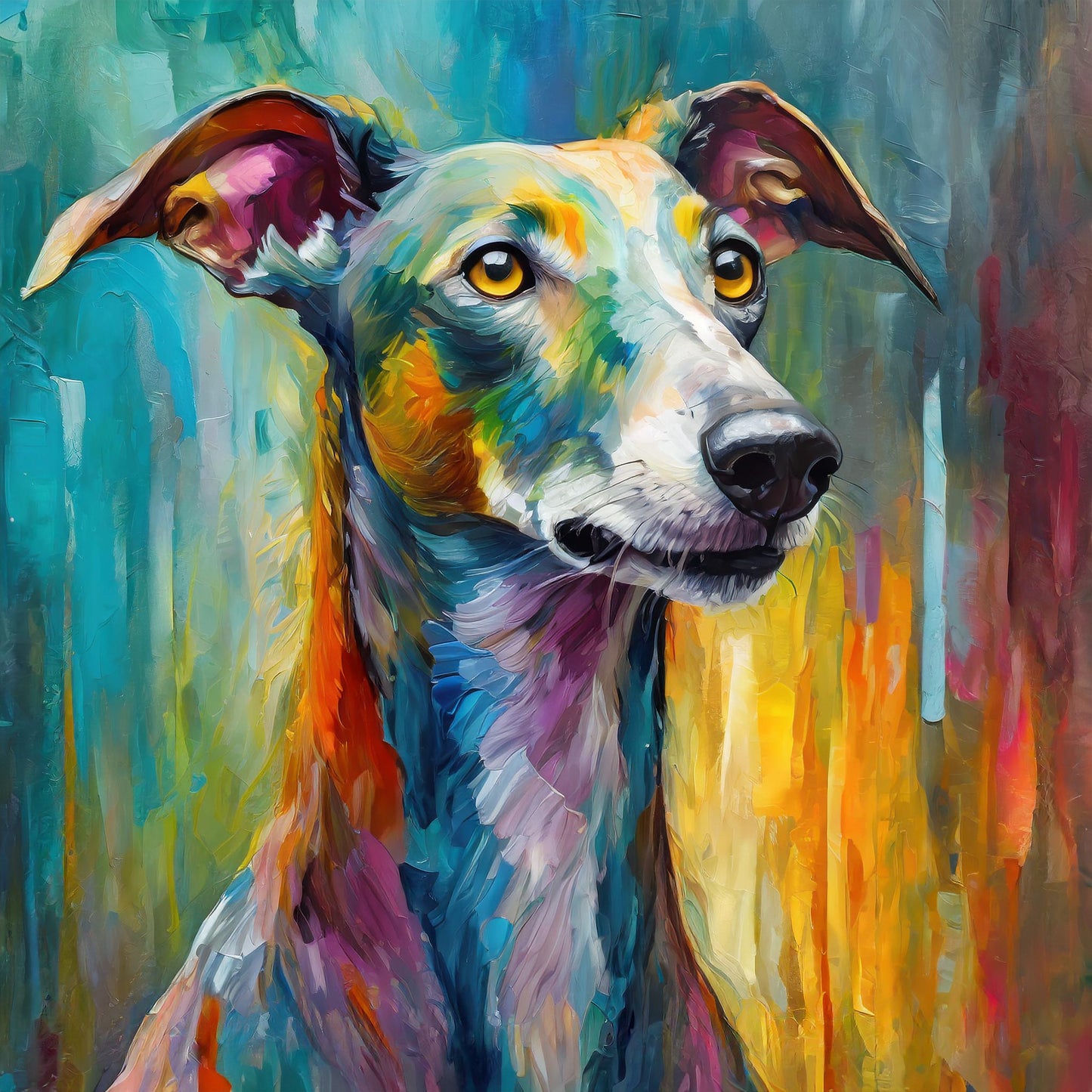 Framed Colourful Dog Print Light Wood & White Frame by Eiledon