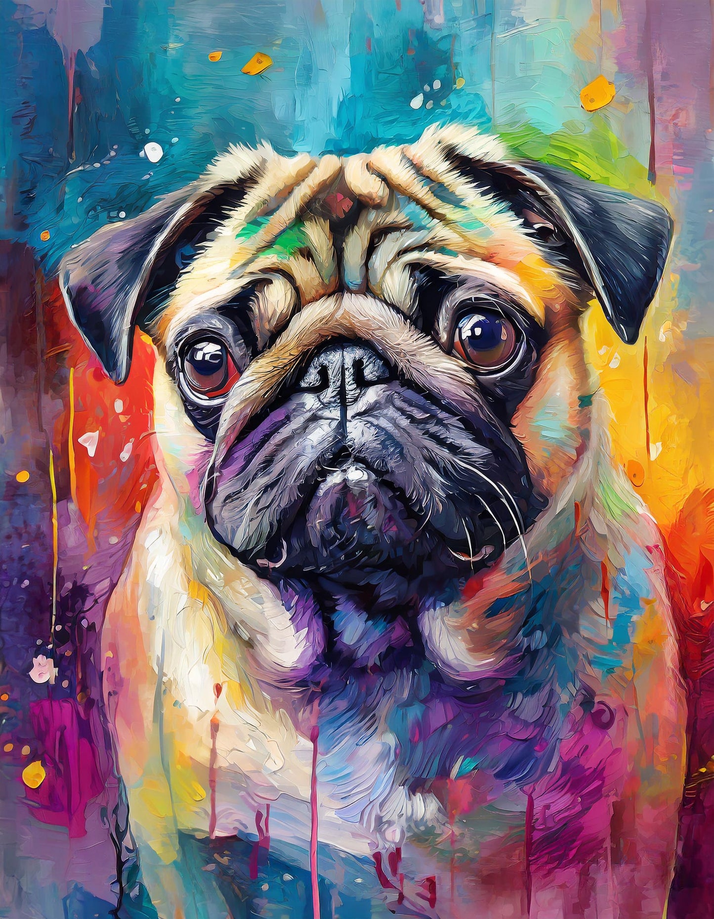 Framed Colourful Dog Print Light Wood & White Frame by Eiledon