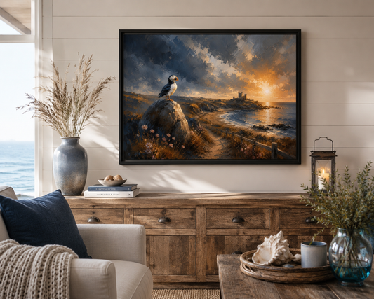 Still Paths – Puffin | Scottish Puffin Wall Art Print & Framed Coastal Artwork | A1, A2 & A3 | Eiledon