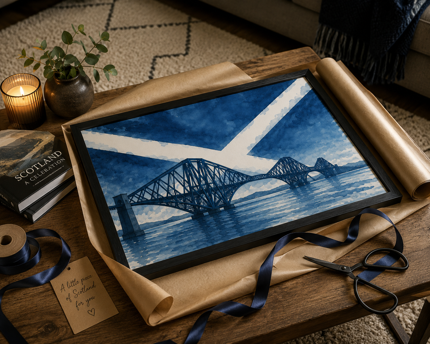 Under A Saltire Sky – Forth Bridge | Scottish Watercolour Art Print & Framed Wall Art