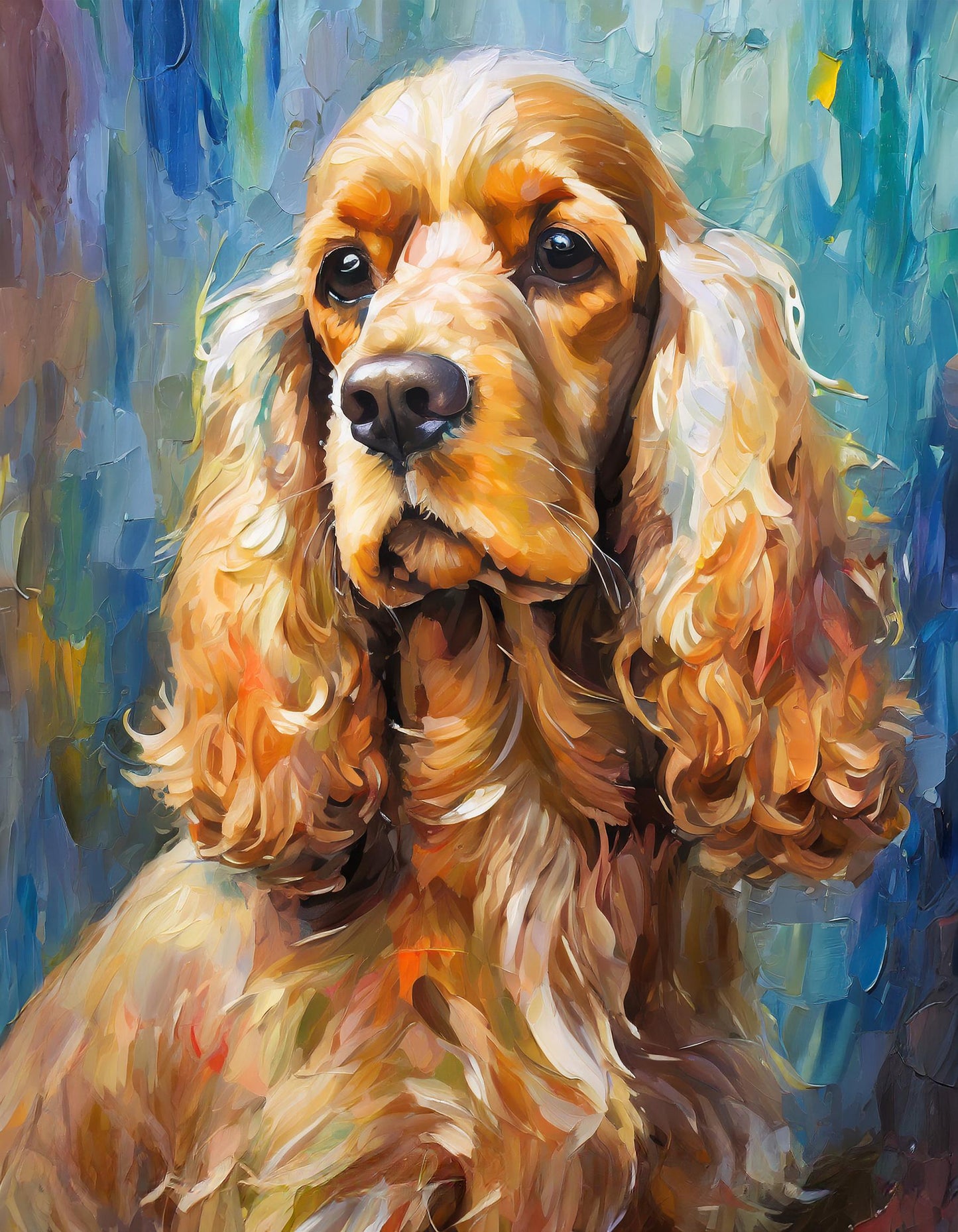 Framed Colourful Dog Print Light Wood & White Frame by Eiledon