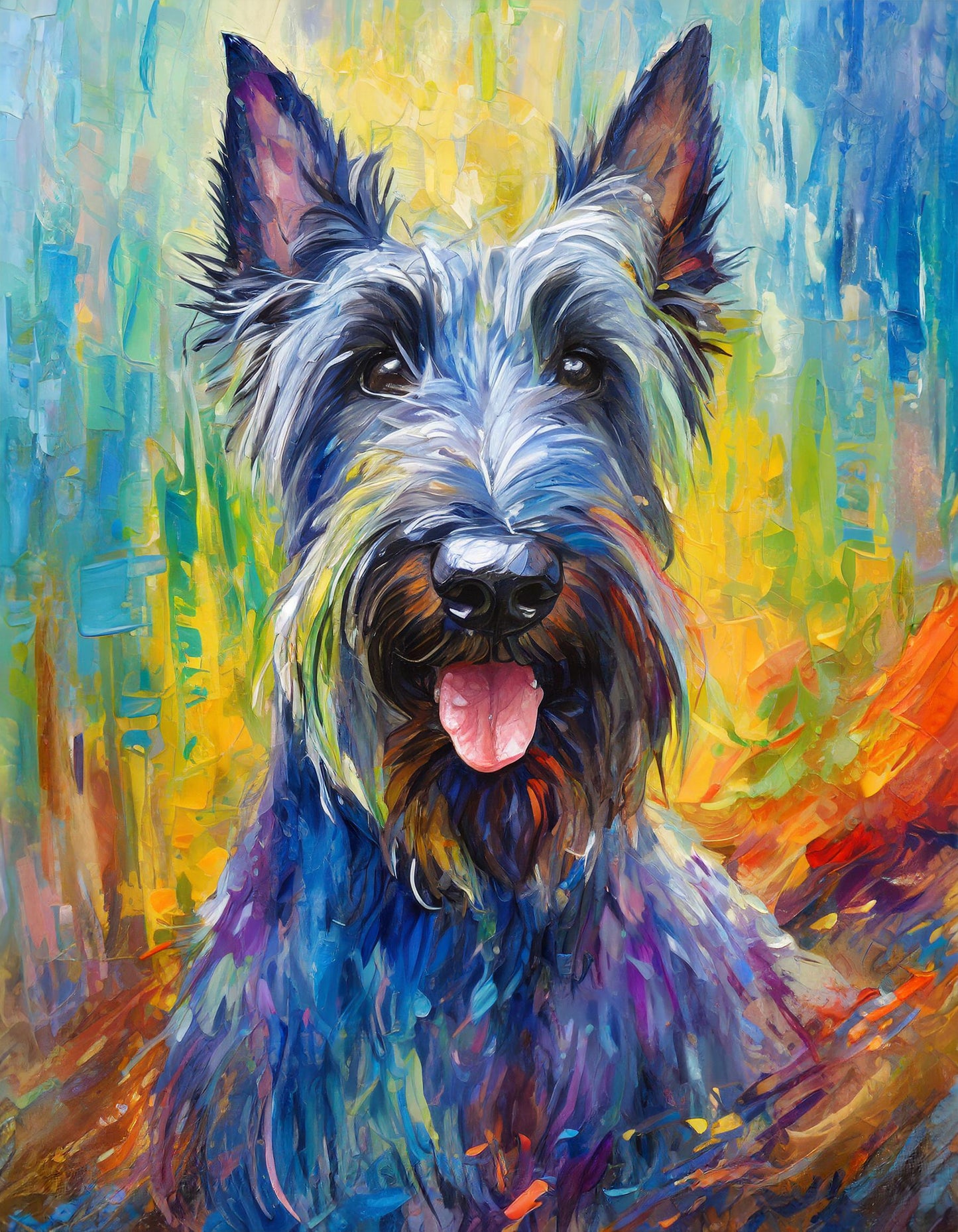Framed Colourful Dog Print Light Wood & White Frame by Eiledon