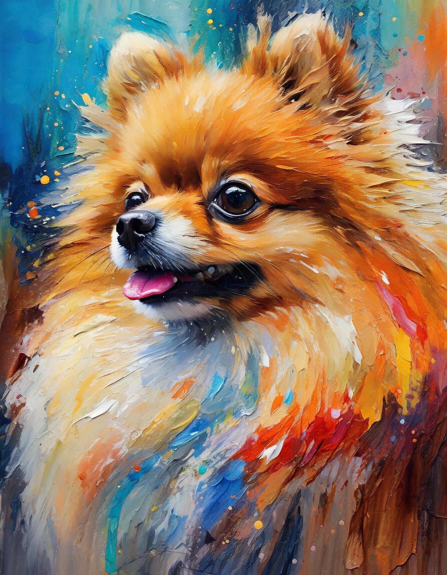 Framed Colourful Dog Print Light Wood & White Frame by Eiledon