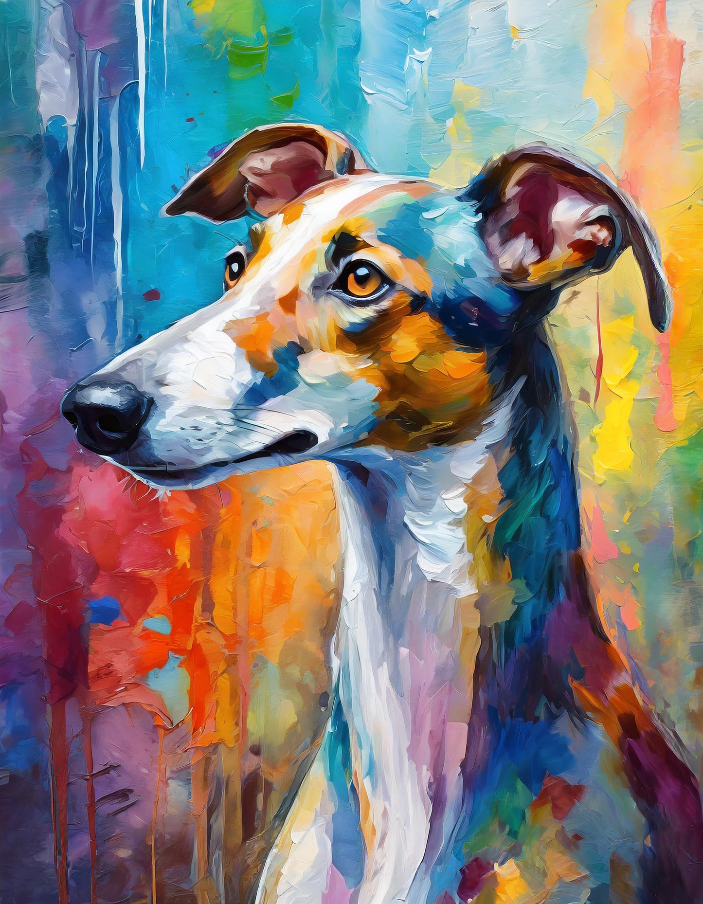 Framed Colourful Dog Print Light Wood & White Frame by Eiledon