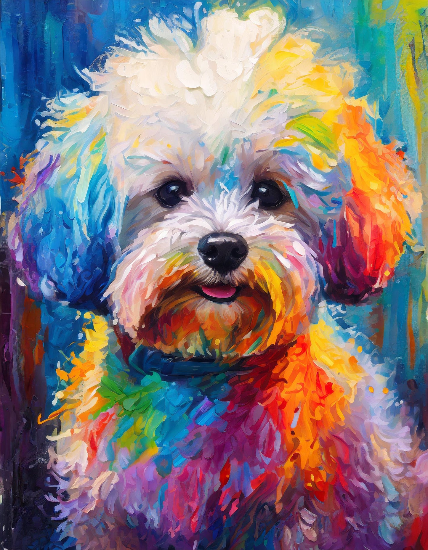 Framed Colourful Dog Print Light Wood & White Frame by Eiledon
