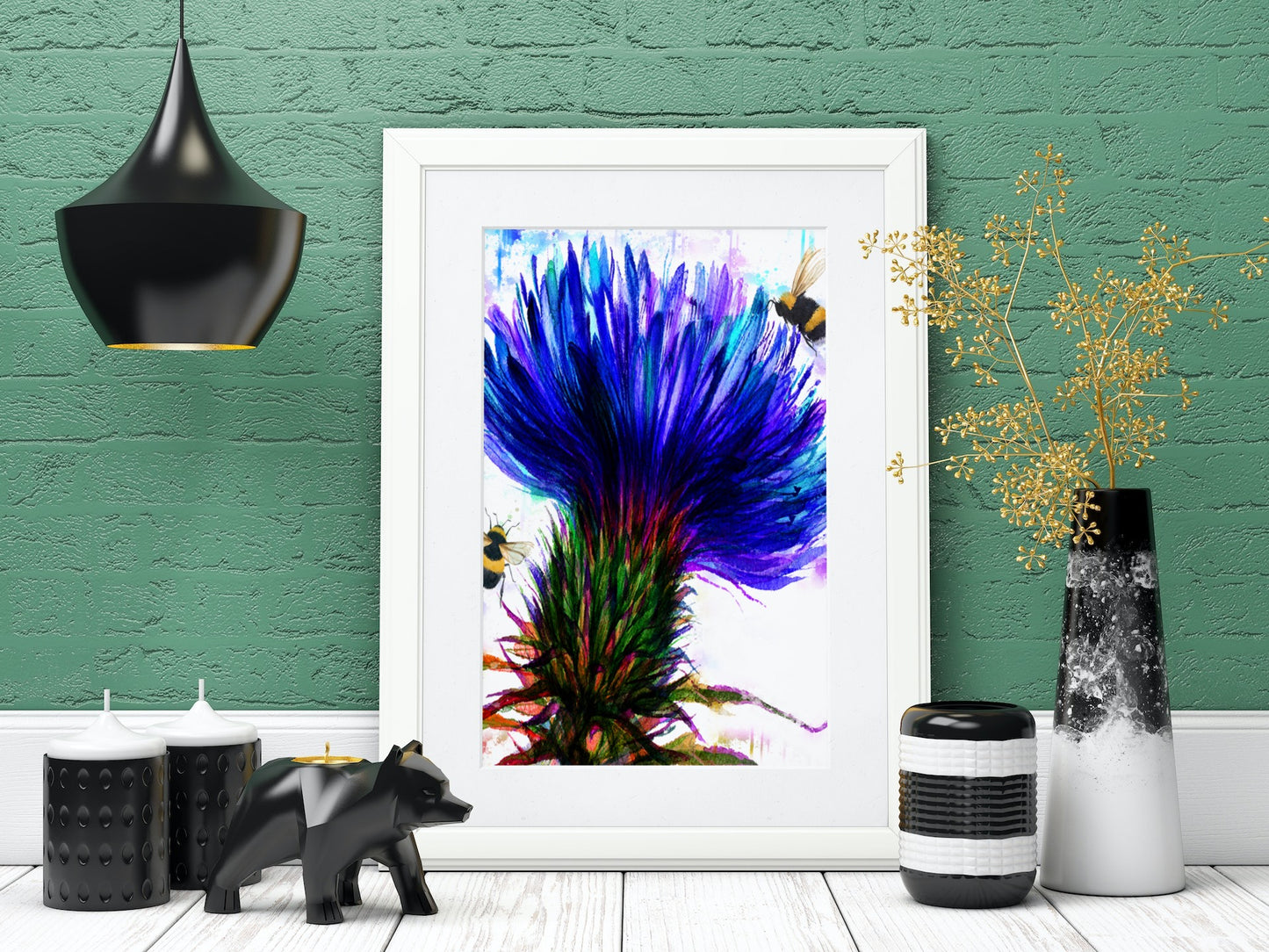 Big Thistle and Bees A3 Wall Art print