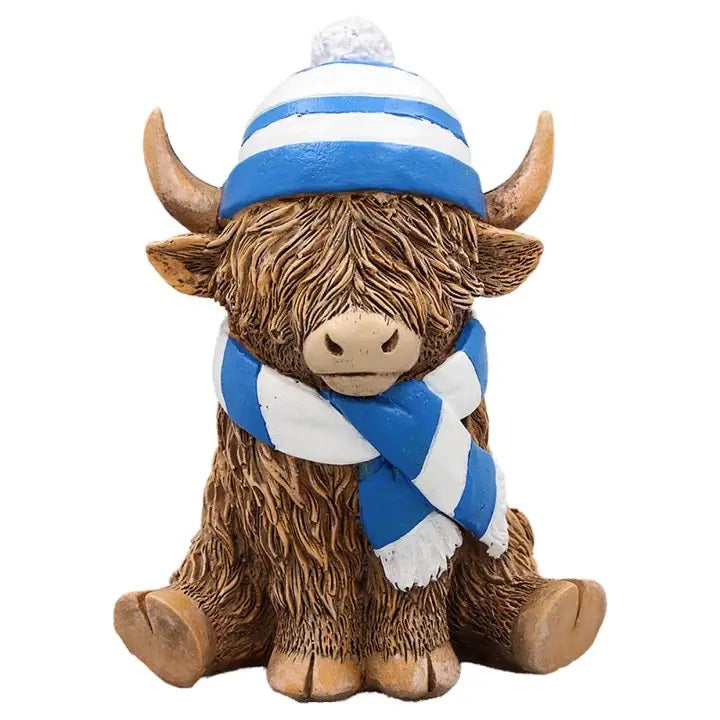 Highland Cows With Hat And Scarf