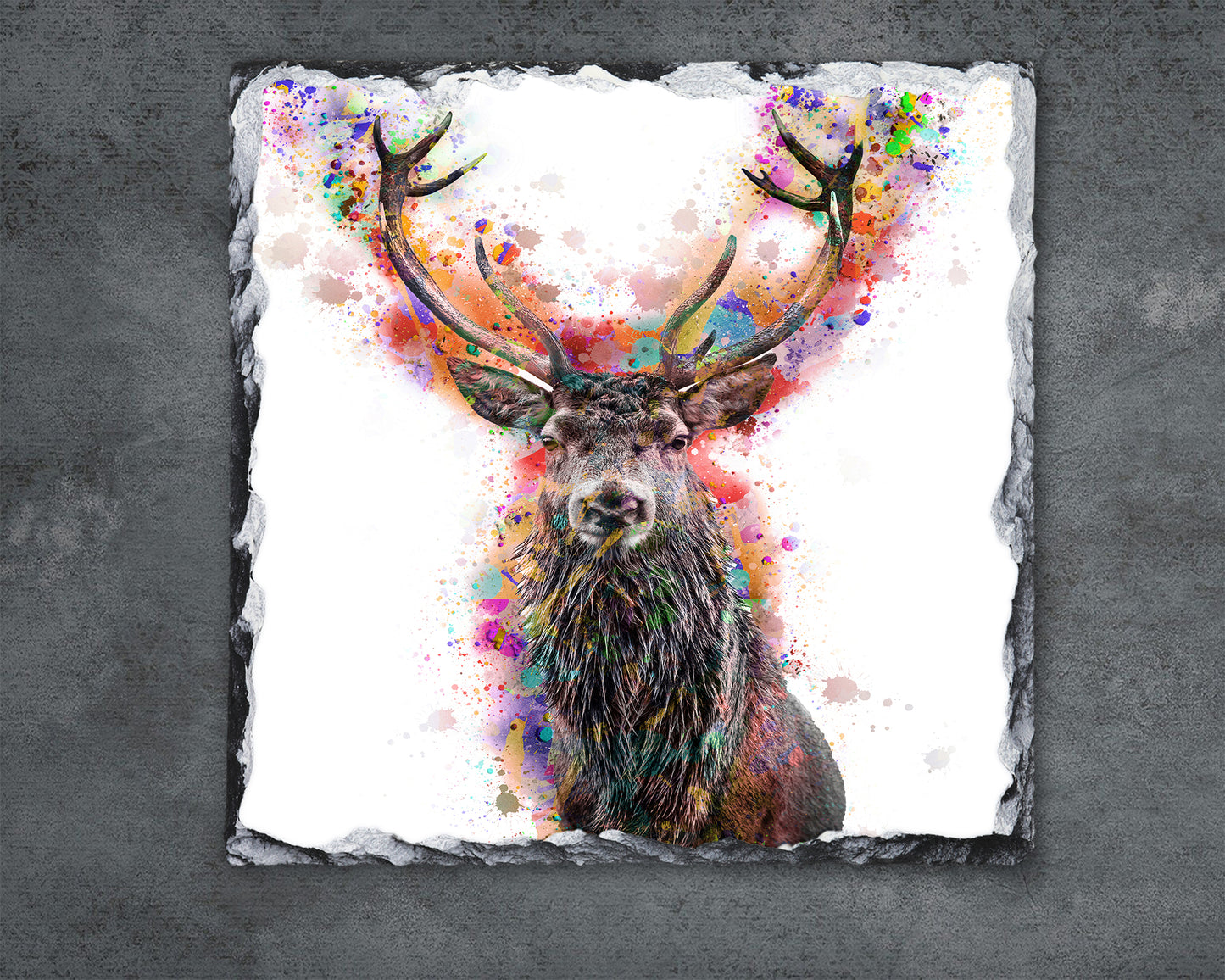 Bright Colours Bubble Stag Decorative Rock Slate, Pan Stand, Trivet, Made In Scotland