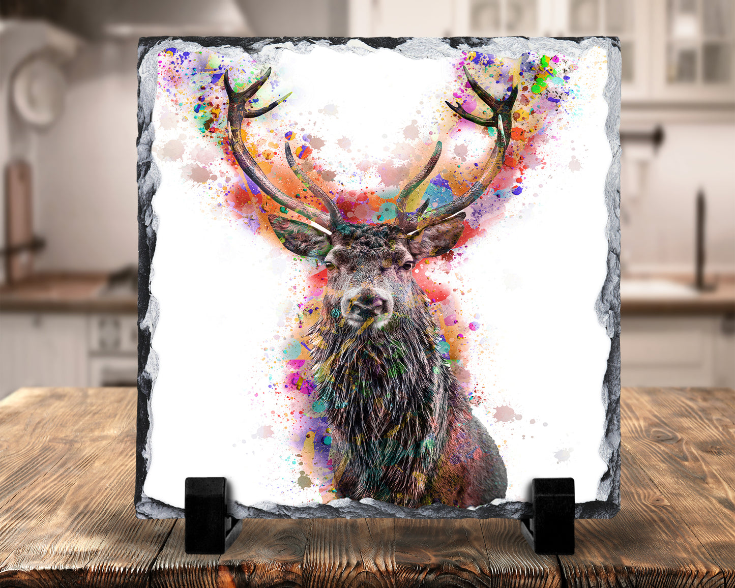 Bright Colours Bubble Stag Decorative Rock Slate, Pan Stand, Trivet, Made In Scotland