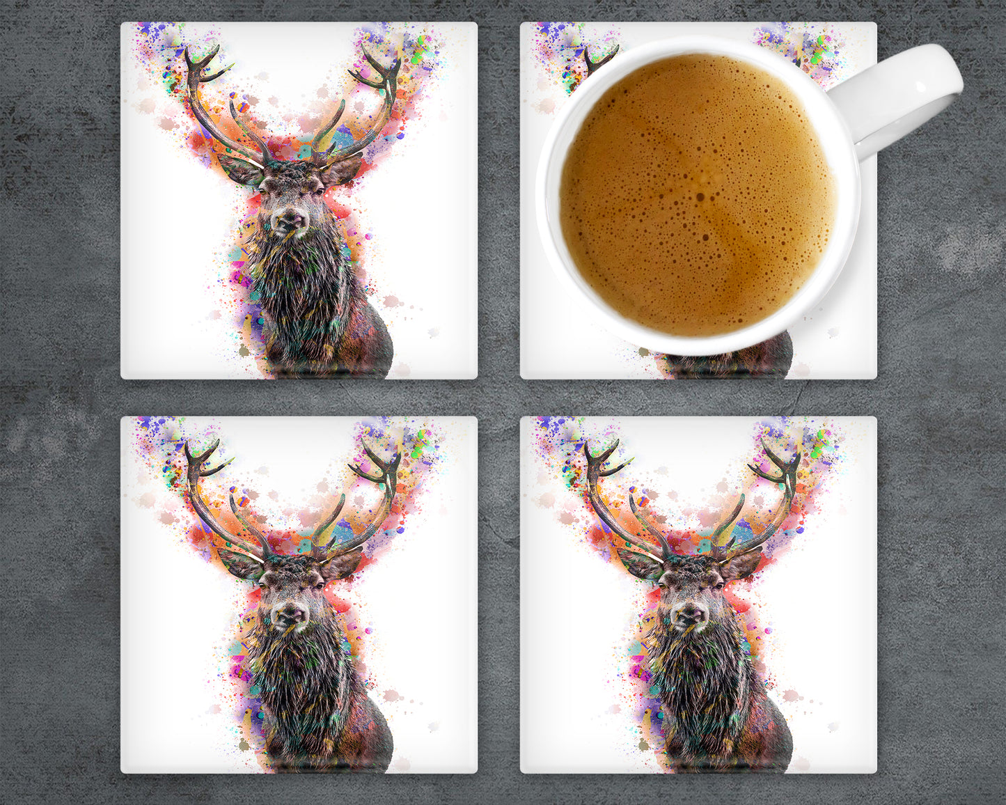 Bright Bubble Stag Glass Coaster, Drinks Holder, Stag Coaster, Scottish Wildlife, Made In Scotland, Stag Lovers Gift