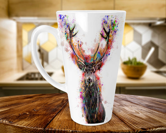 Coloured Bubbles Scottish Stag 17oz Skinny Latte Mug, Scottish Wildlife , Made in Scotland, Stag Lovers Gift