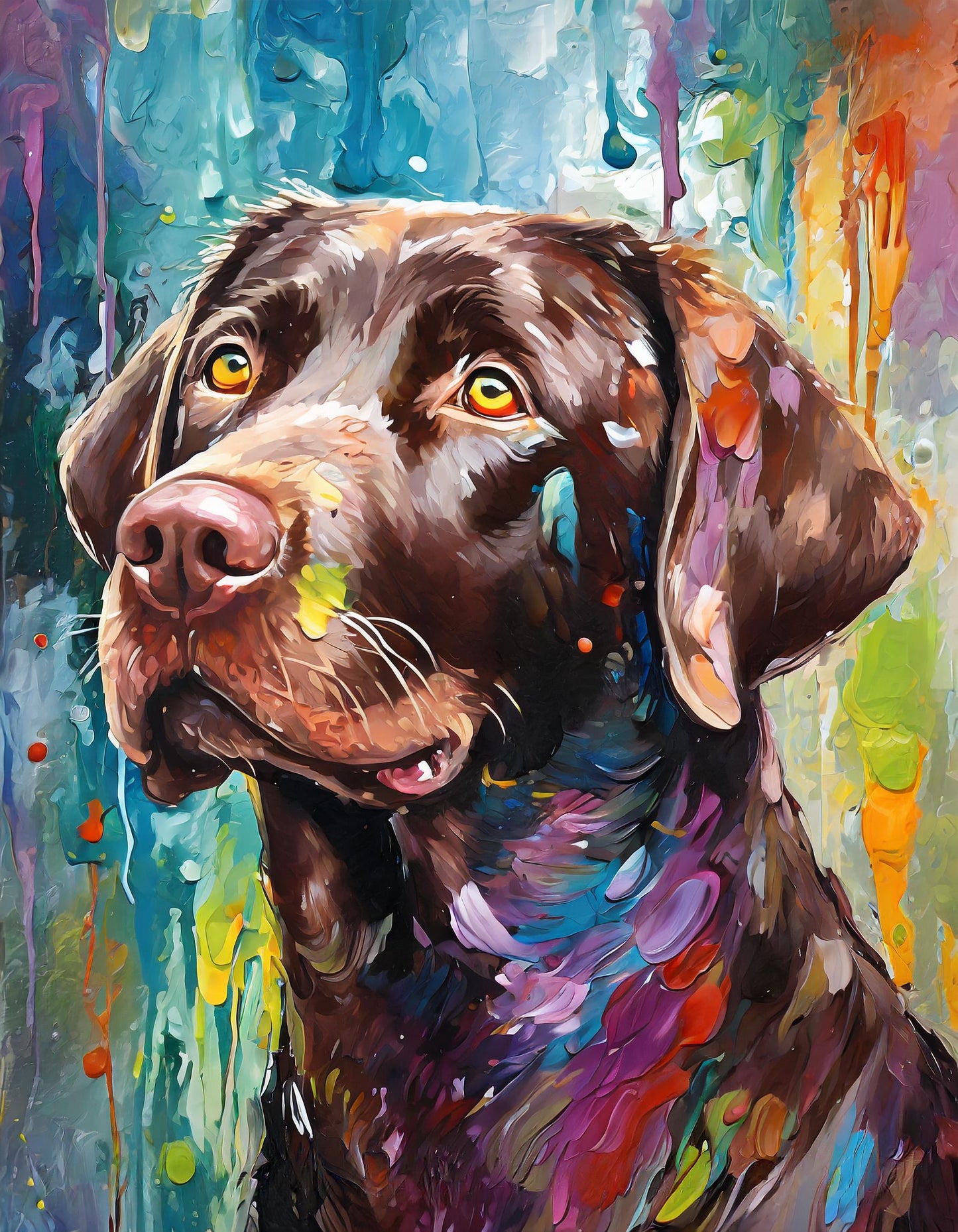 Framed Colourful Dog Print Light Wood & White Frame by Eiledon