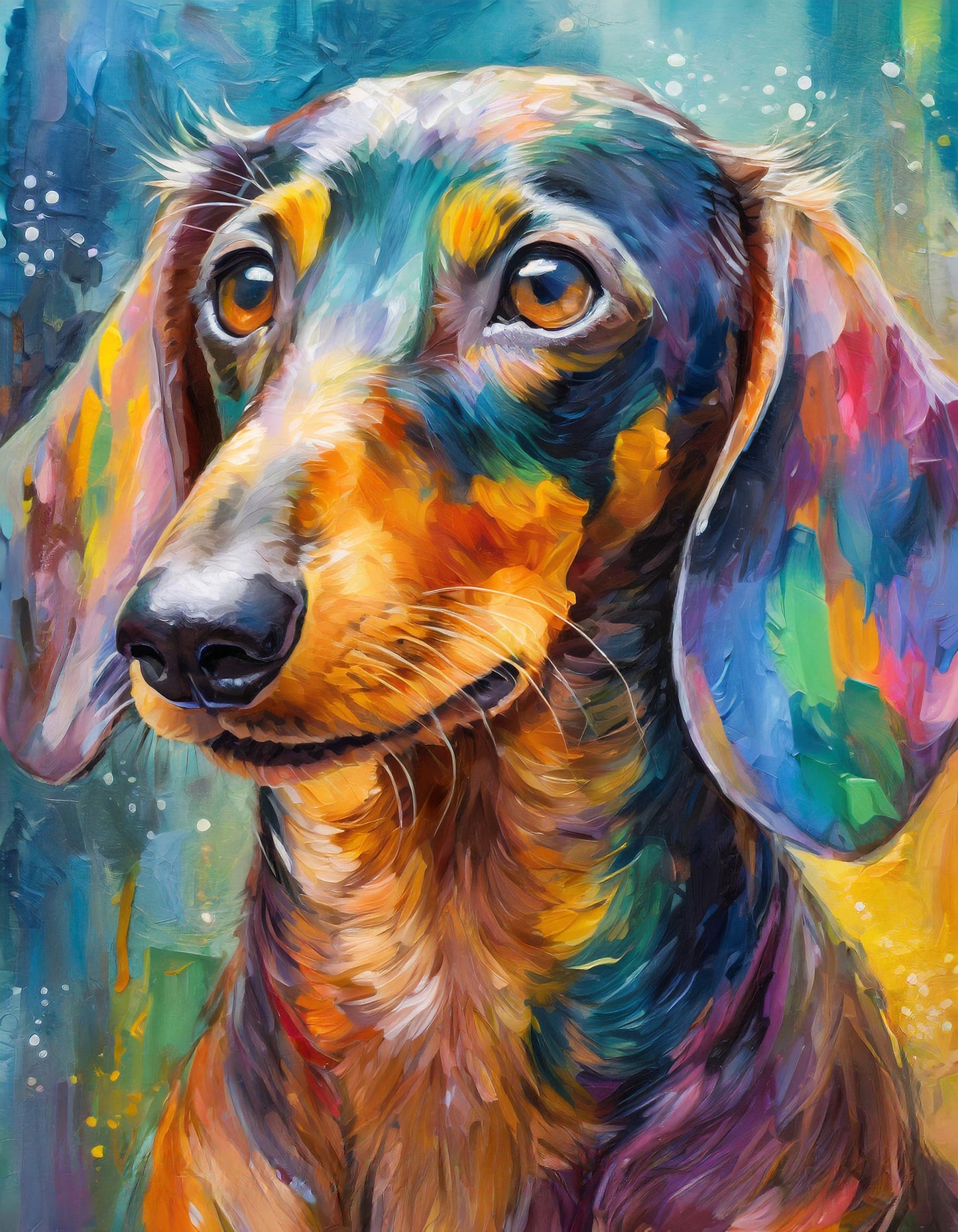 Framed Colourful Dog Print Light Wood & White Frame by Eiledon