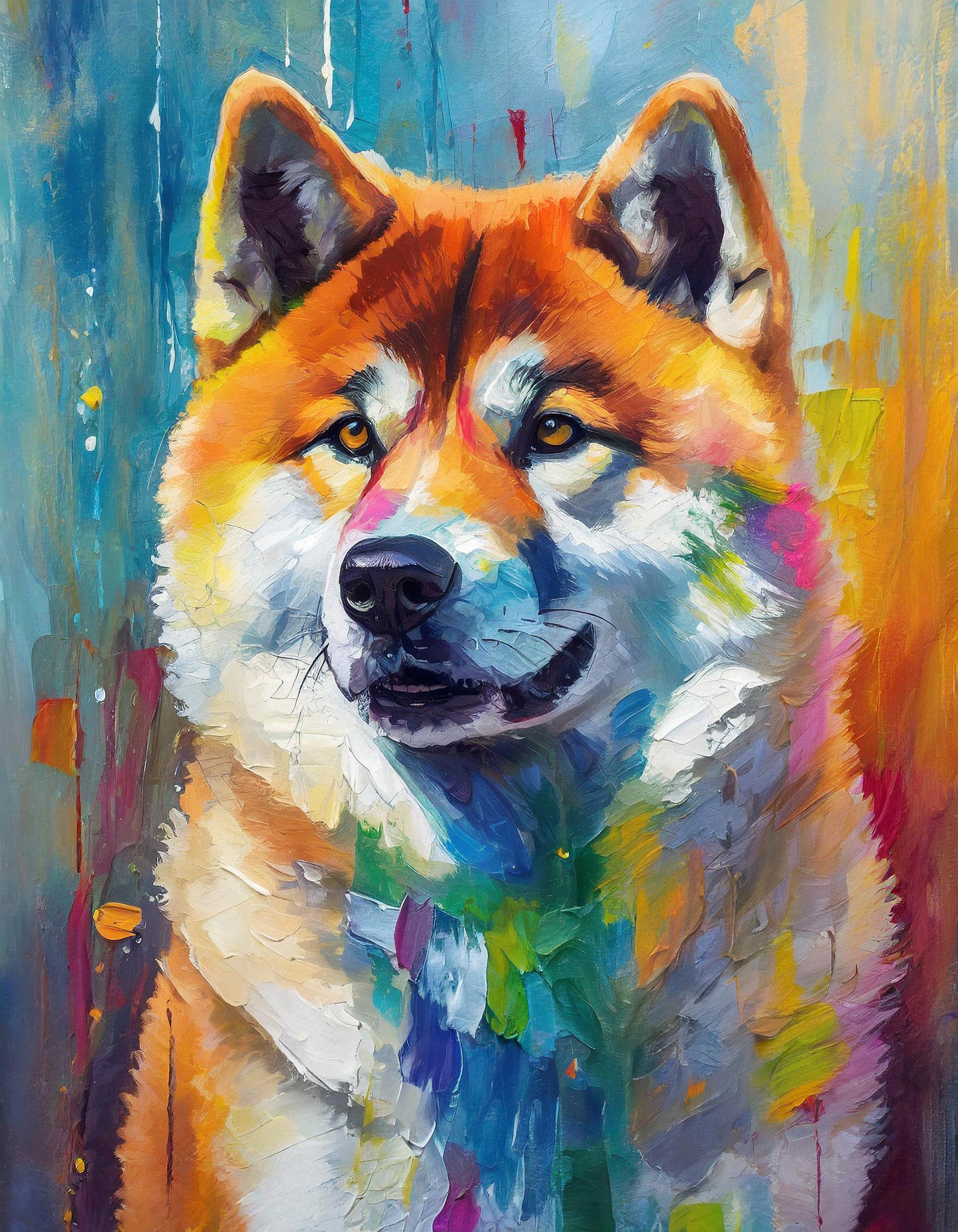 Framed Colourful Dog Print Light Wood & White Frame by Eiledon