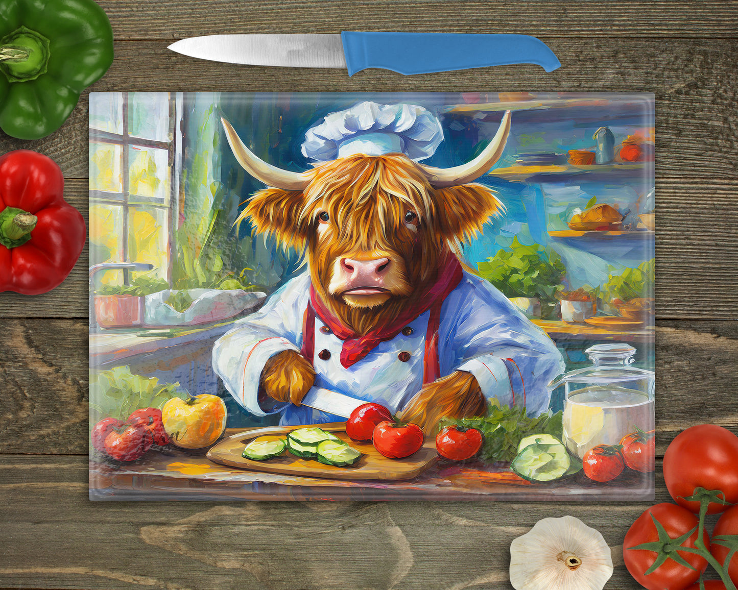 Highland Cow Chef Chopping Board, Worktop Saver, Pan Stand , Trivet, Made In Scotland