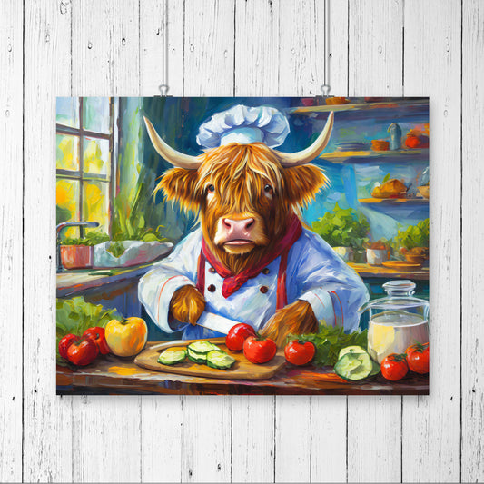 Highland Cow Chef A3 Wall Art print