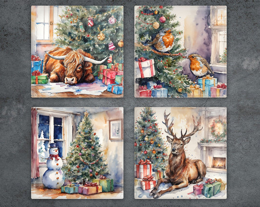 Christmas Glass Coasters, Christmas Themed Coasters, Glass Coasters, Drinks Holder, Christmas Table Coasters, Merry Christmas