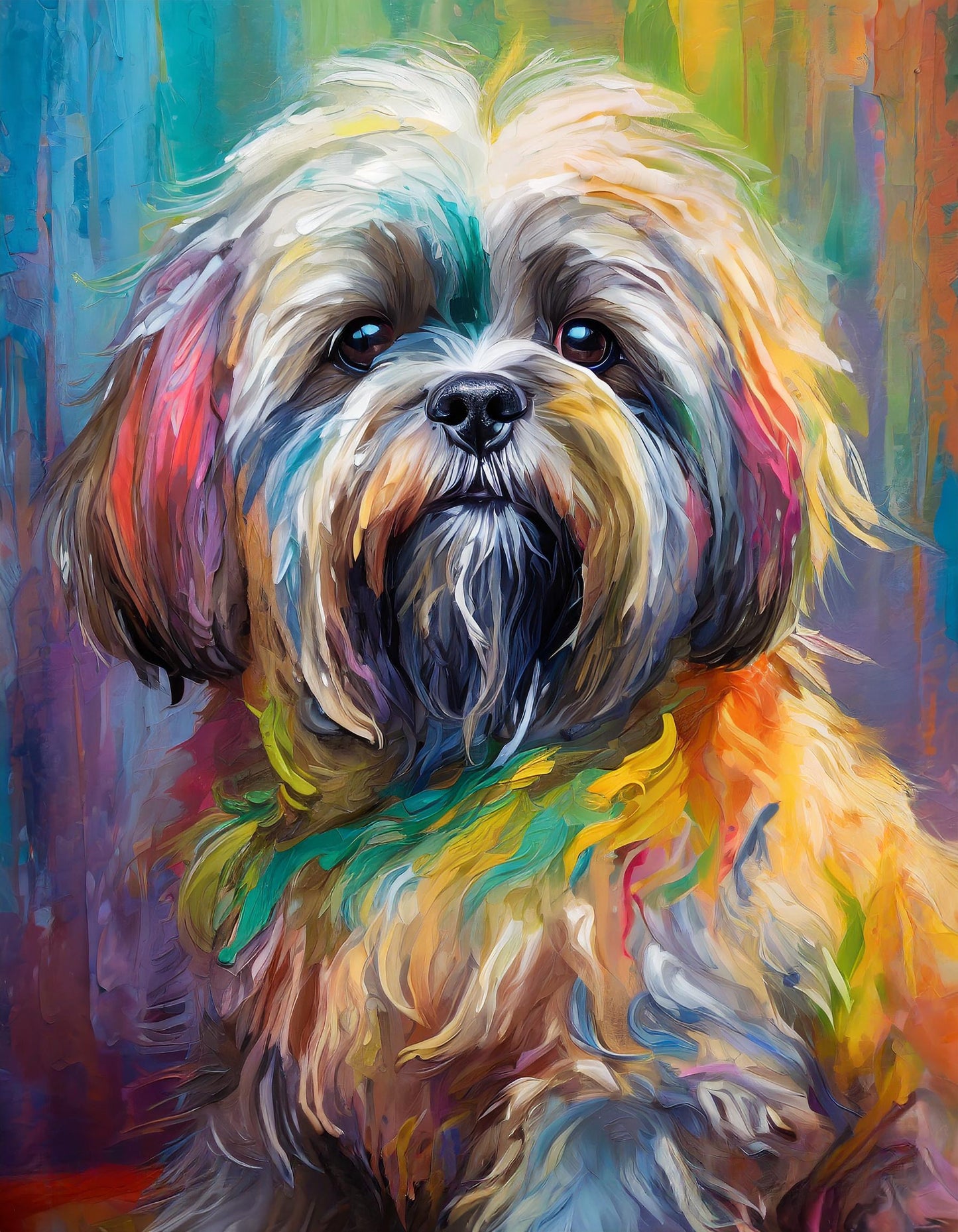 Framed Colourful Dog Print Light Wood & White Frame by Eiledon