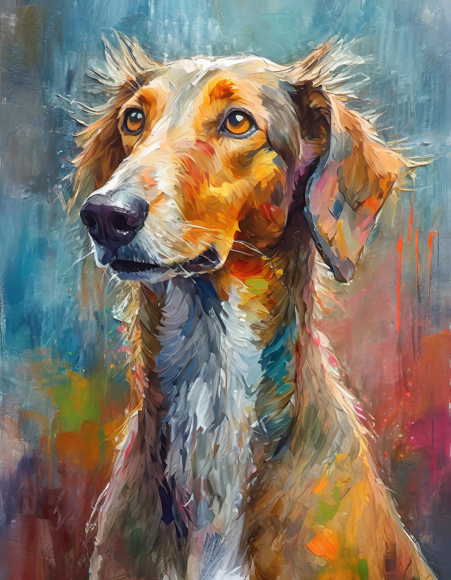 Framed Colourful Dog Print Light Wood & White Frame by Eiledon