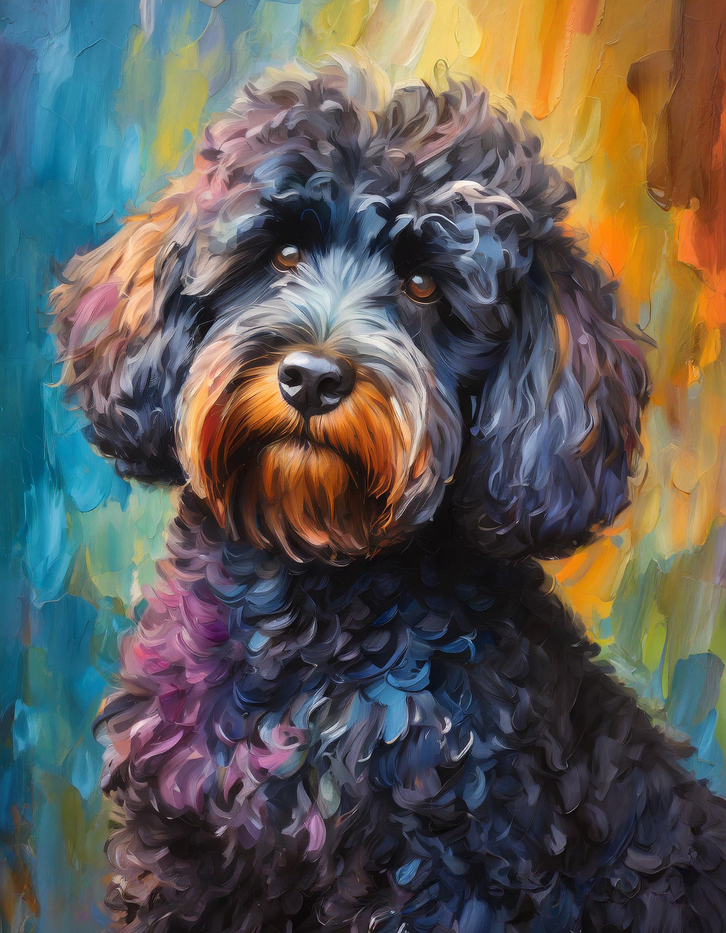 Framed Colourful Dog Print Light Wood & White Frame by Eiledon