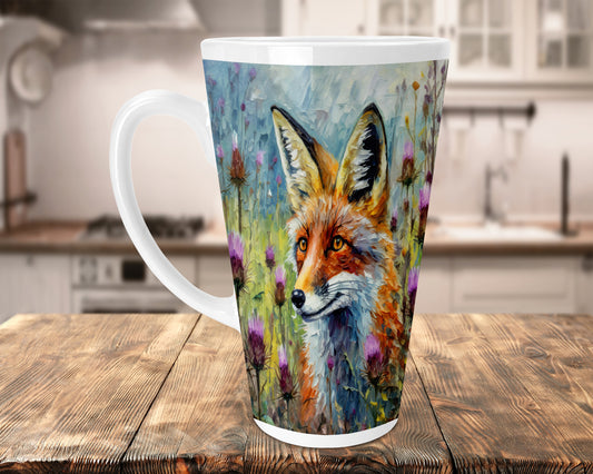 Fox and Thistles 17oz Ceramic Skinny Latte Mug, Fox Latte Mug, Fox Lovers Mug, Fox Lovers Gift, Skinny Latte Mug