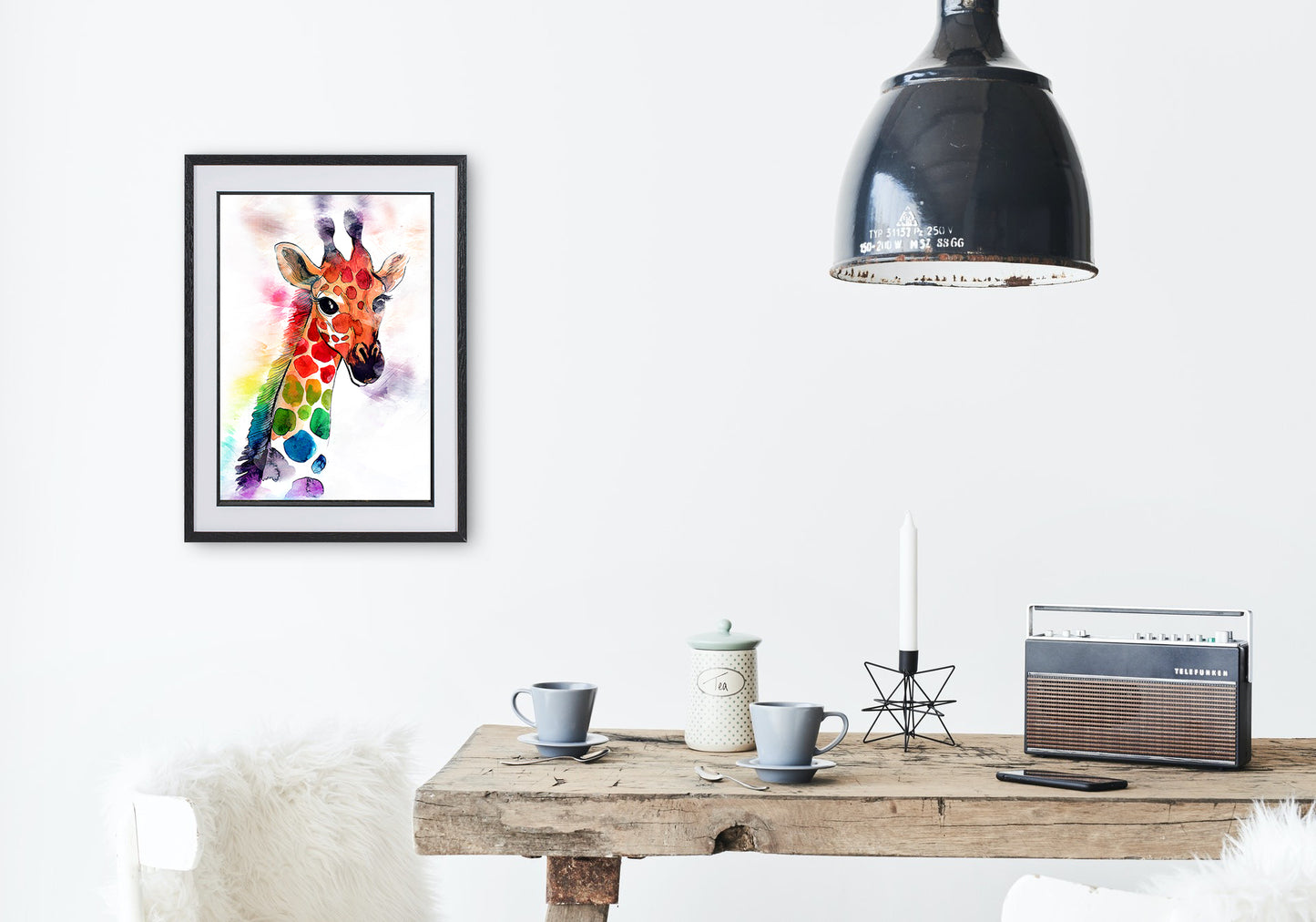 Bright and Colourful Giraffe A3 Wall Art print