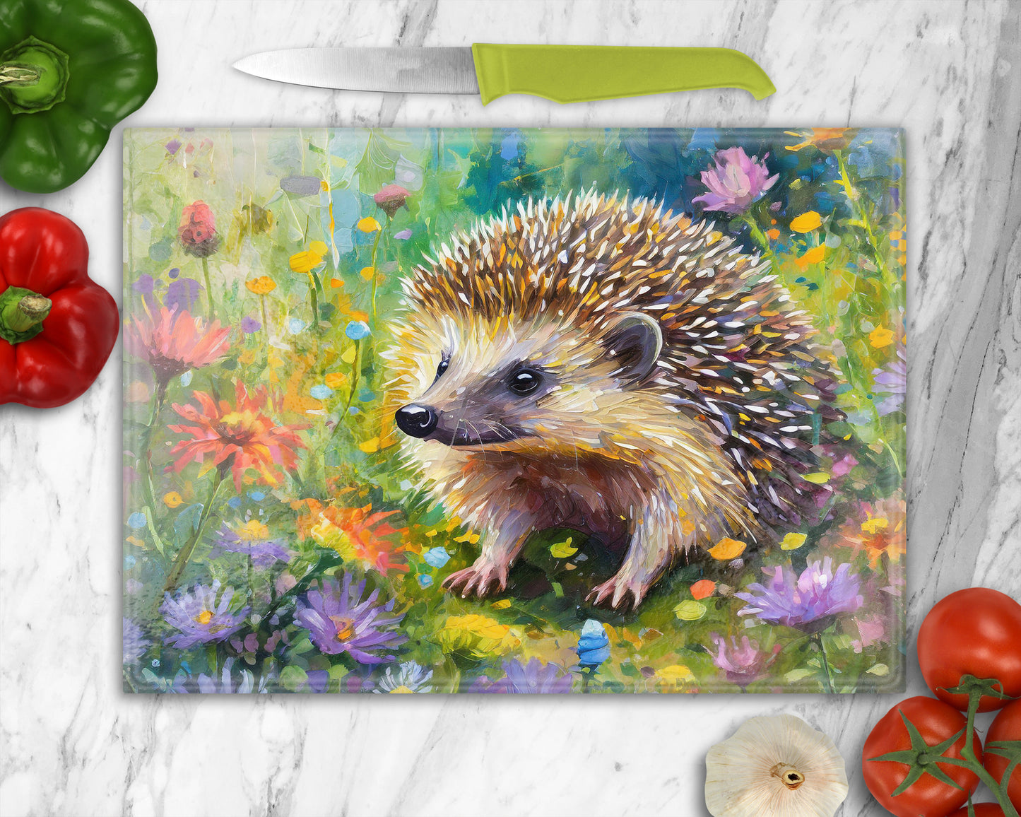 Hedgehog Wildflowers Chopping Board, Worktop Saver, Pan Stand , Trivet