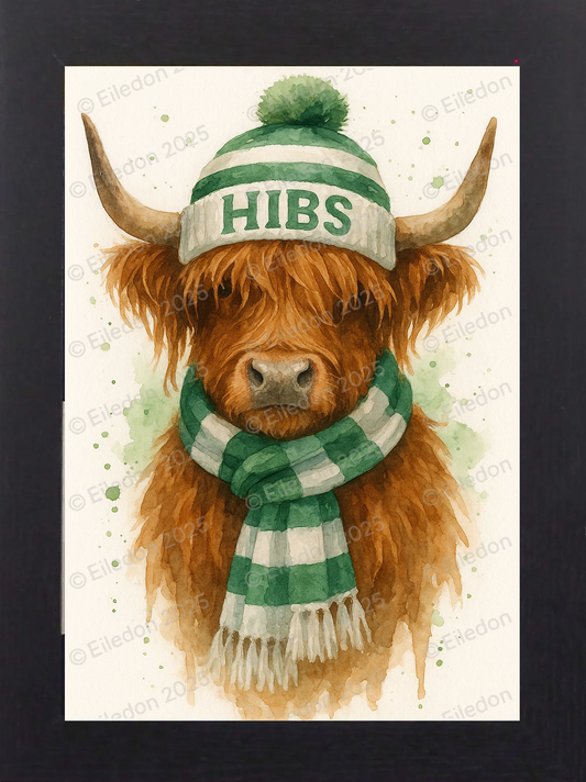 Highland Cow Wall Art Print –Hibs Framed Scottish Football Gift