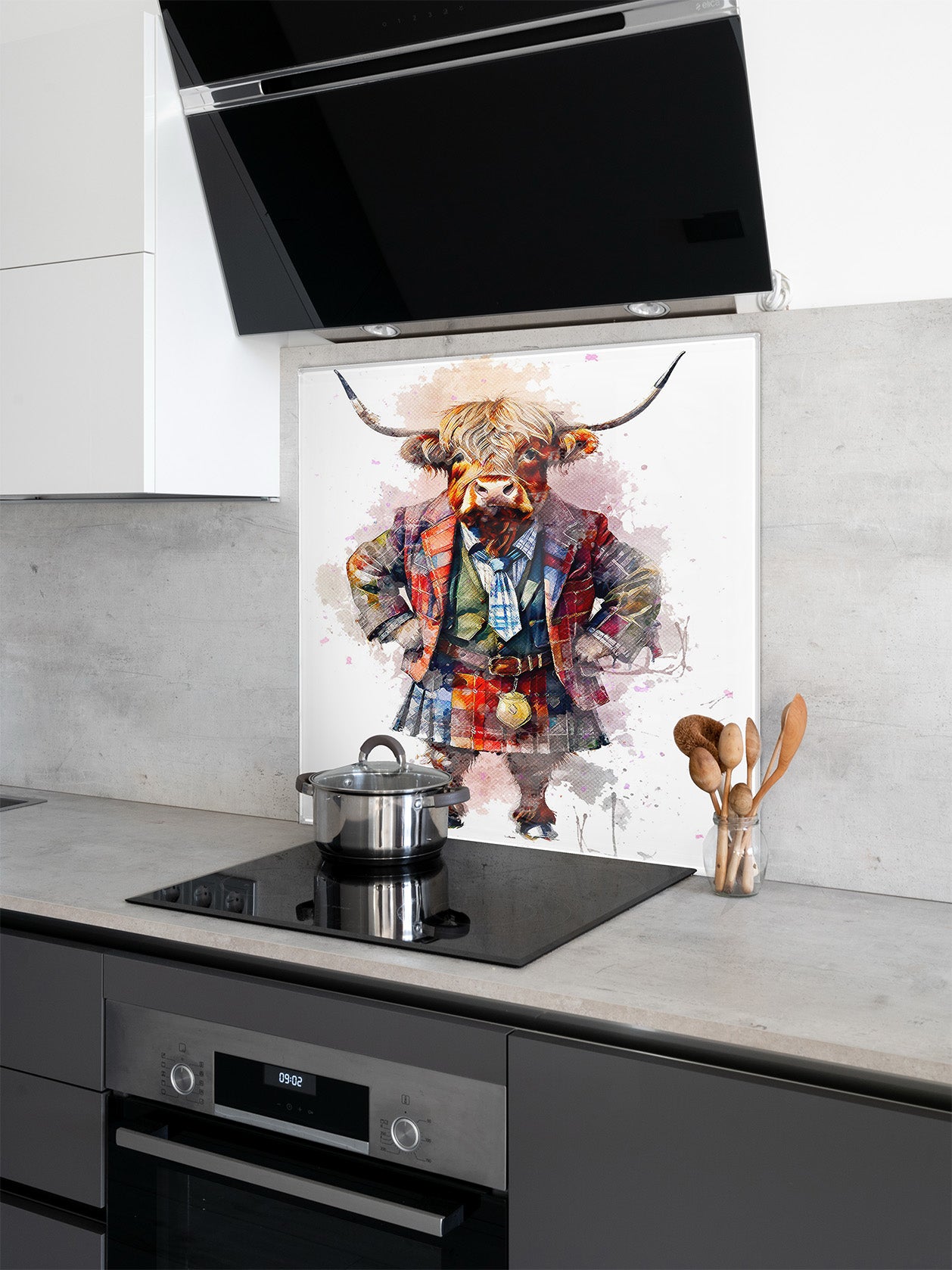 Highland Cow Glass Kitchen Splashback