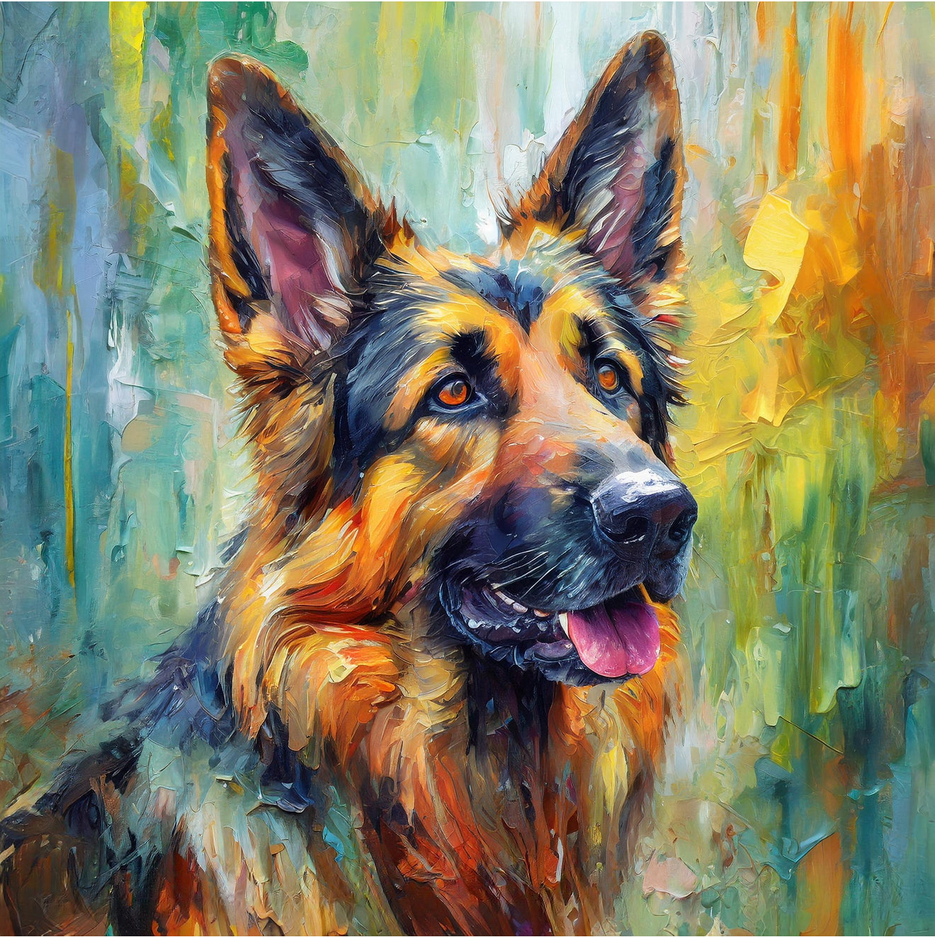 Framed Colourful Dog Print Light Wood & White Frame by Eiledon