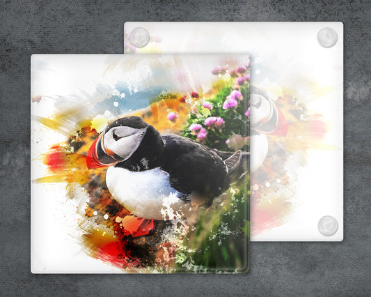 Puffin Glass Coaster, Puffin Coaster, Puffin Drinks Holder, Puffin Gift, Puffin Lovers, Made In Scotland