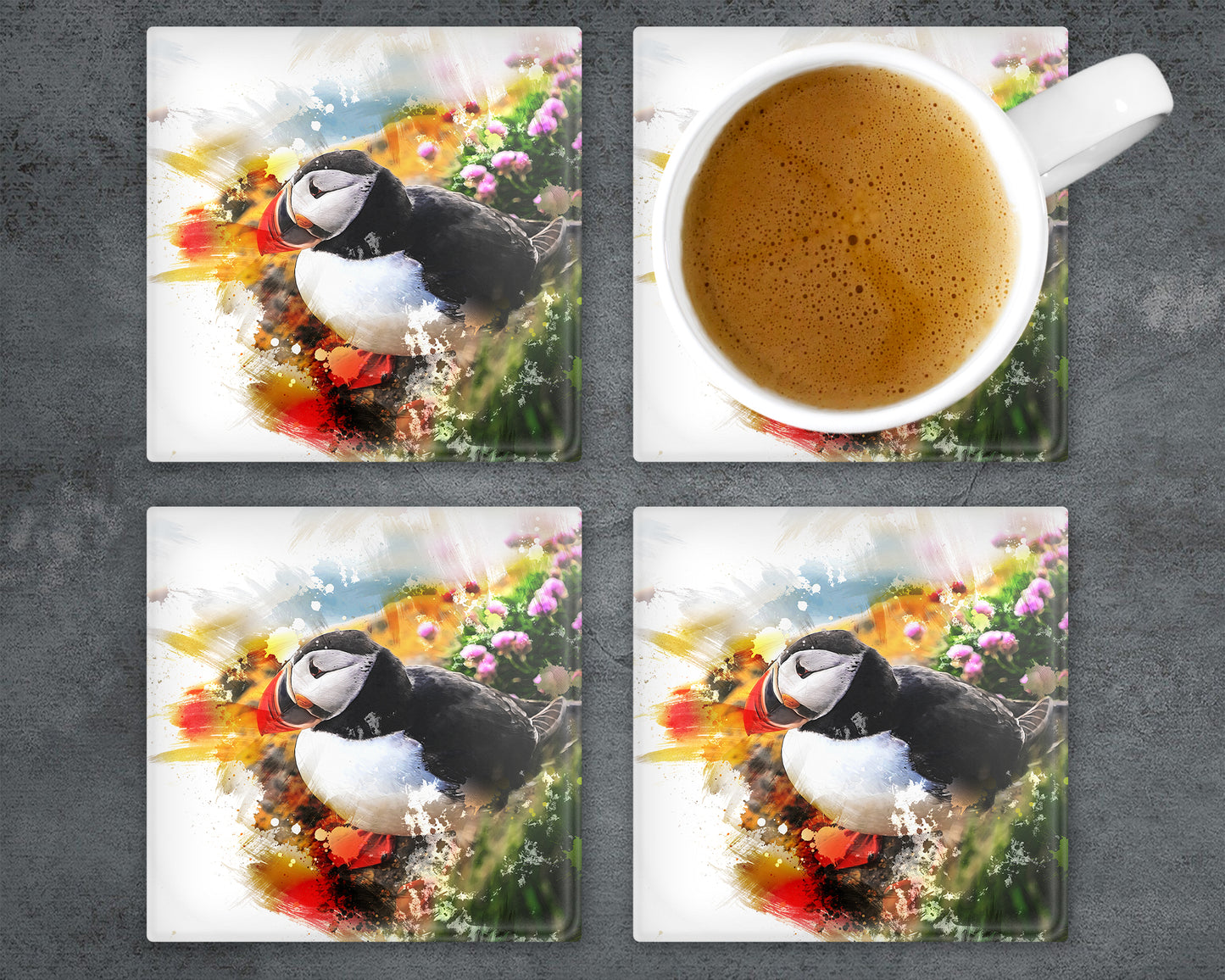 Puffin Glass Coaster, Puffin Coaster, Puffin Drinks Holder, Puffin Gift, Puffin Lovers, Made In Scotland