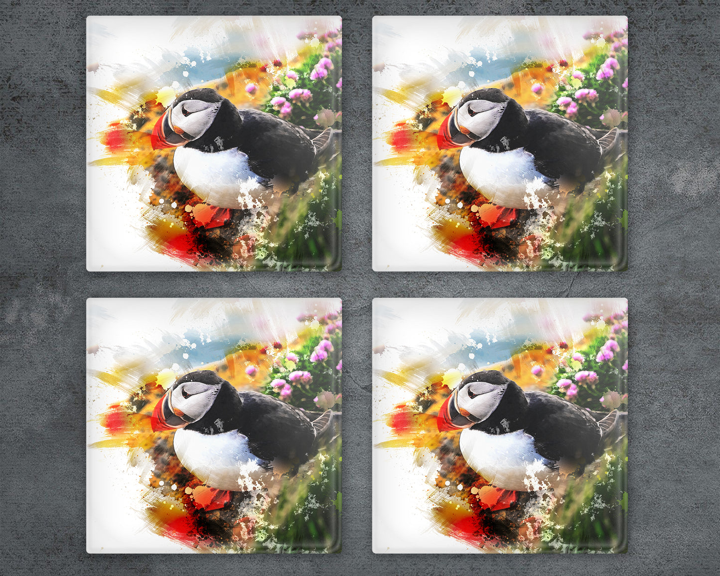 Puffin Glass Coaster, Puffin Coaster, Puffin Drinks Holder, Puffin Gift, Puffin Lovers, Made In Scotland