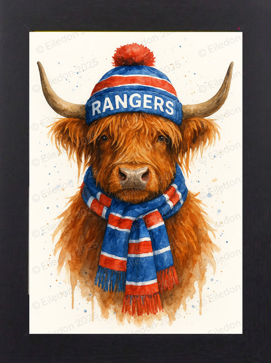 Highland Cow Wall Art Print – Rangers Framed Scottish Football Gift