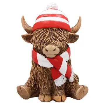 Highland Cows With Hat And Scarf